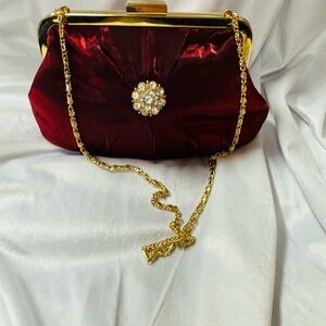 Elegant Red Clutch with Gold Chain